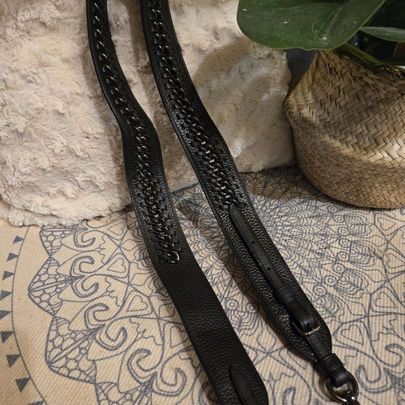 COACH Black Leather Chain-Trim Camera Strap/Cross Body Strap